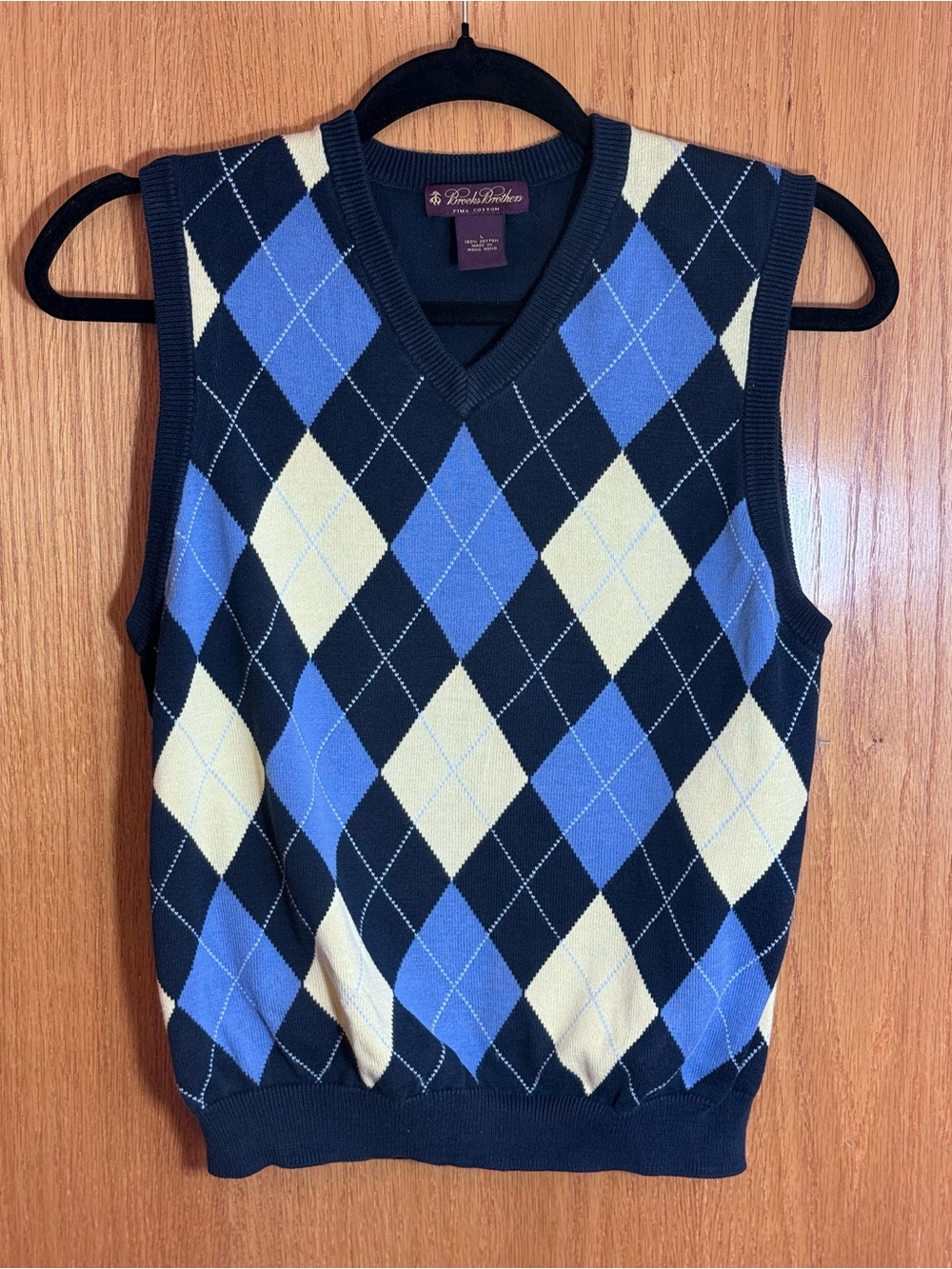 Brooks Brothers Boys L Argyle Pima Cotton Sweater Vest Navy Blue Cream